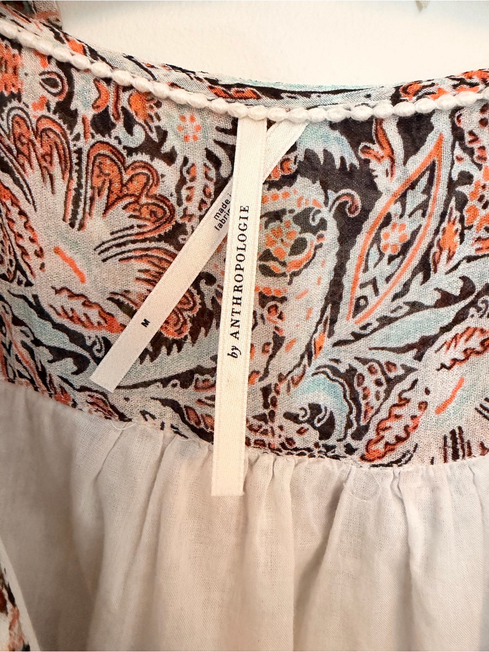Anthropologie Floral V-Neck Smocked-Waist Blouse in Tangrine and Cream - Picture 4 of 6